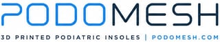 PodoMesh logo for 3D printed pediatric insoles with website podomesh.com